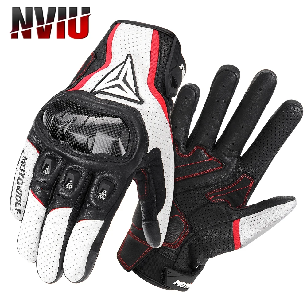 

Leather Perforated Carbon Fiber Motorcycle Gloves Road Outdoor Motorbike Riding Gloves Men Breathable Motocross Gloves