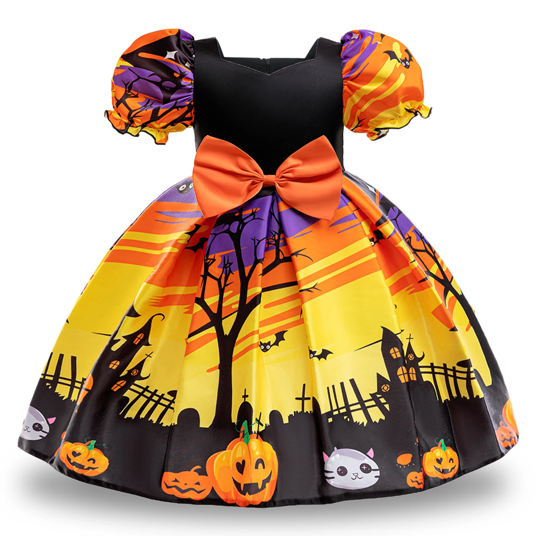 

Halloween Pumpkin Party Costumes for Girl Carnival Christmas Ghost Black Bat Birthday Girls Dresses Gothic Cosplay Kids Clothing