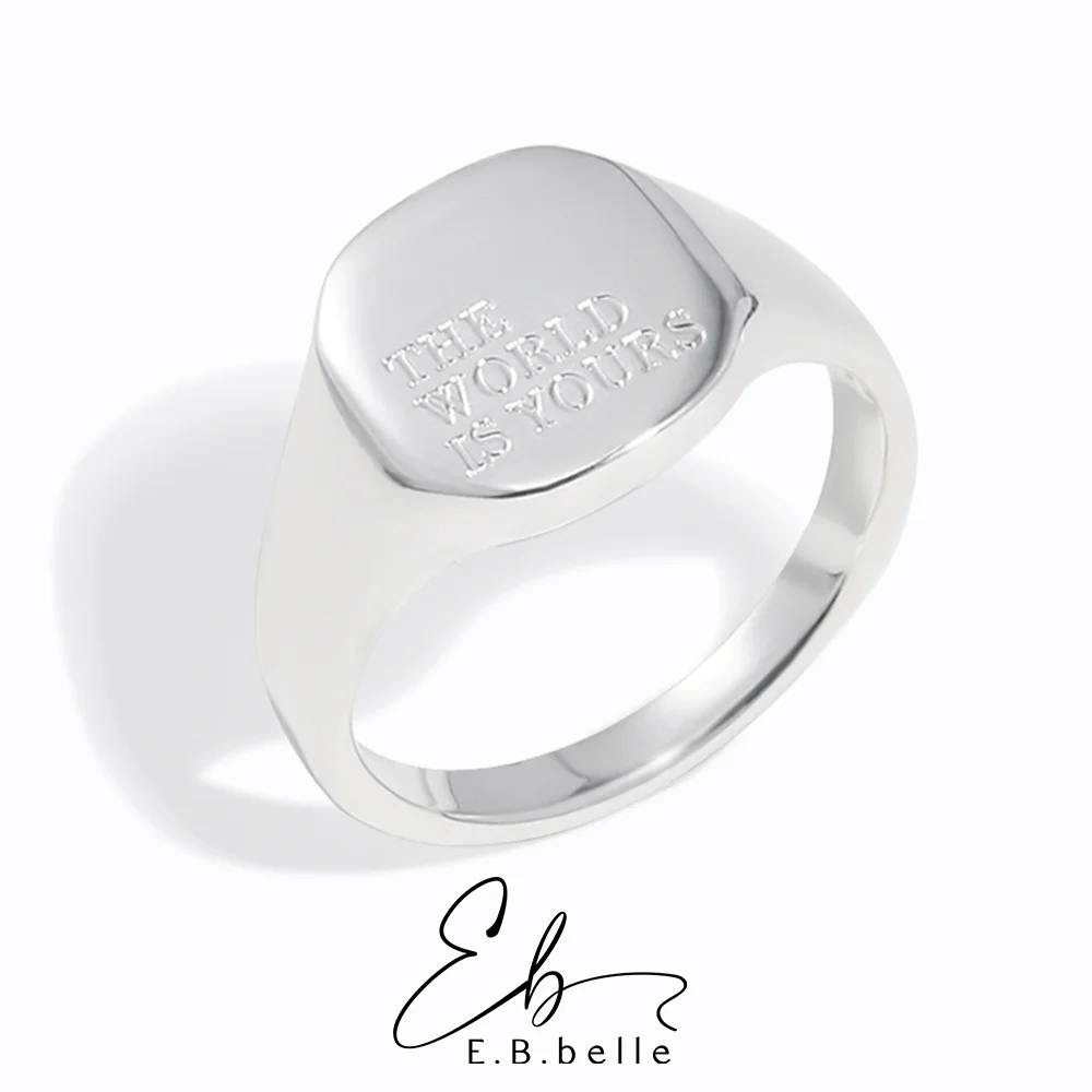 

E.B.belle Stainless Steel Sliver Plated Engrave Letter Word Ring Waterproof Jewelry Minimalist Engrave Texture Ring Women