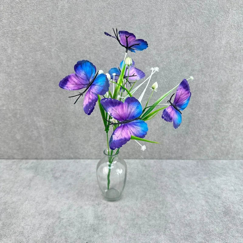 10 Stück künstliche Seidenblumen, weiße Iris mit Fransen, DIY-Requisiten für Fotoshootings, künstlicher Blumenstrauß, 5-gliedrige Schmetterlingssträuße – Detail 10