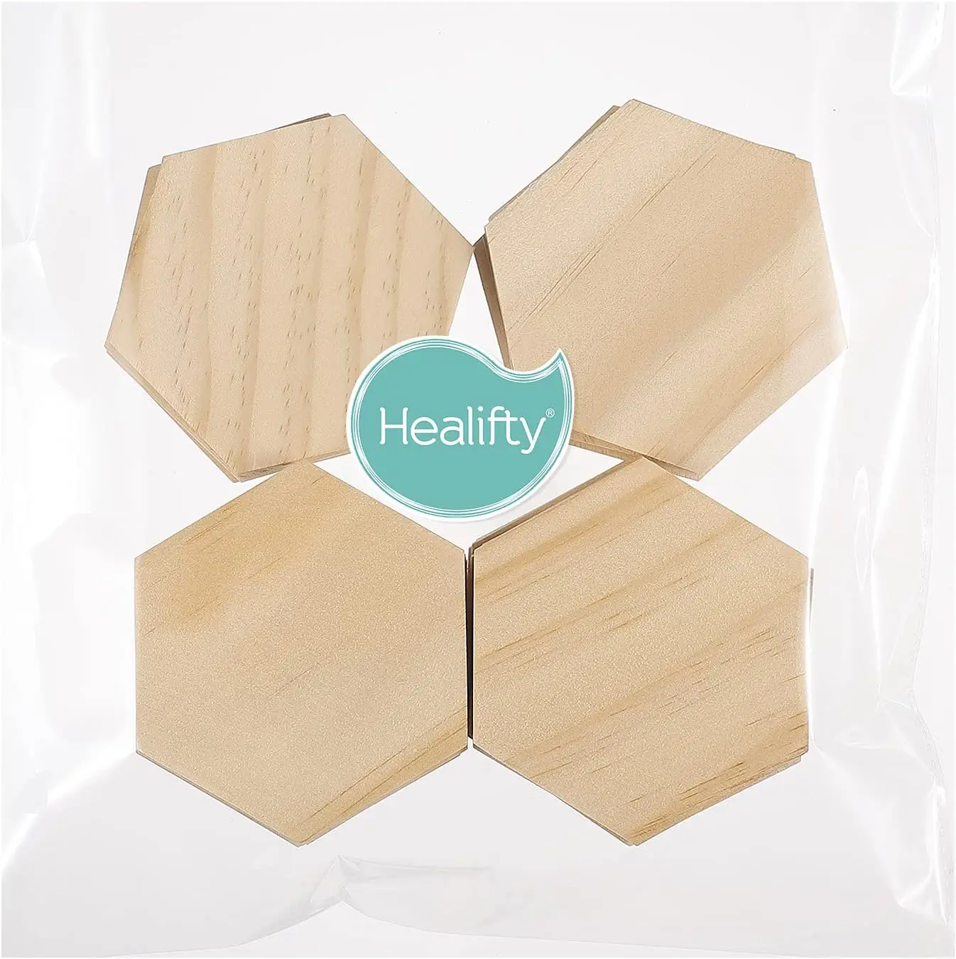 Image 7: Tranches hexagonales en bois inachevé avec trou pour décoration de fête de mariage (9cm), 25 pièces
