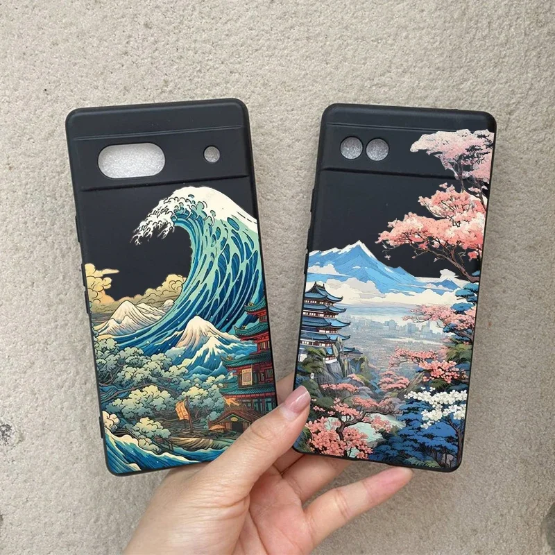 Japan Anime Scenery Landscape Phone Case For Google Pixel 7A 8 9 7 Pro 6A 6 5G Black Soft Full Protect Flower Back Cover Shell