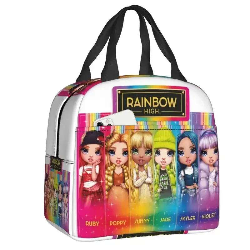 Isolierte Lunchtasche „Rainbow High Group“ für Camping, Reisen, animierte Thermo-Kühlbox, Lunchbox, Damen, Kinder, Lebensmittelbehälter, Tragetaschen