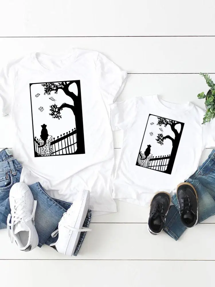 

Women Kid Cat Lovely Style Child Summer Mom Mama Girl Boy Mother Tshirt Tee T-shirt Clothes Clothing Family Matching Outfits