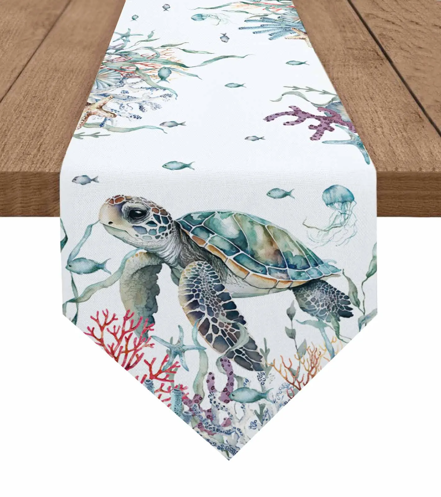 

Summer Sea Life Coral Sea Turtle Table Runner Wedding Party Dining Table Runner Placemat Home Kitchen Table Decor