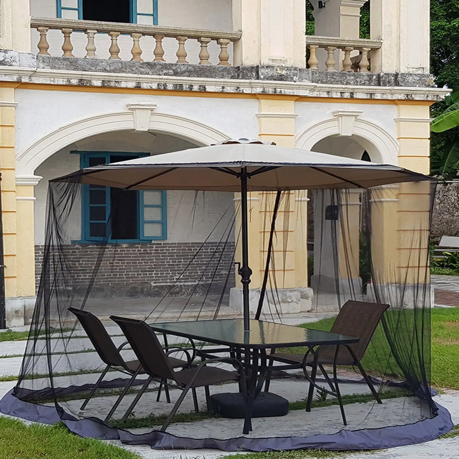 Zonnescherm voor buiten, klamboe, paviljoen, klamboe, paraplu-tent met rechte paal - A2 banaan gebogen armparaplu-type