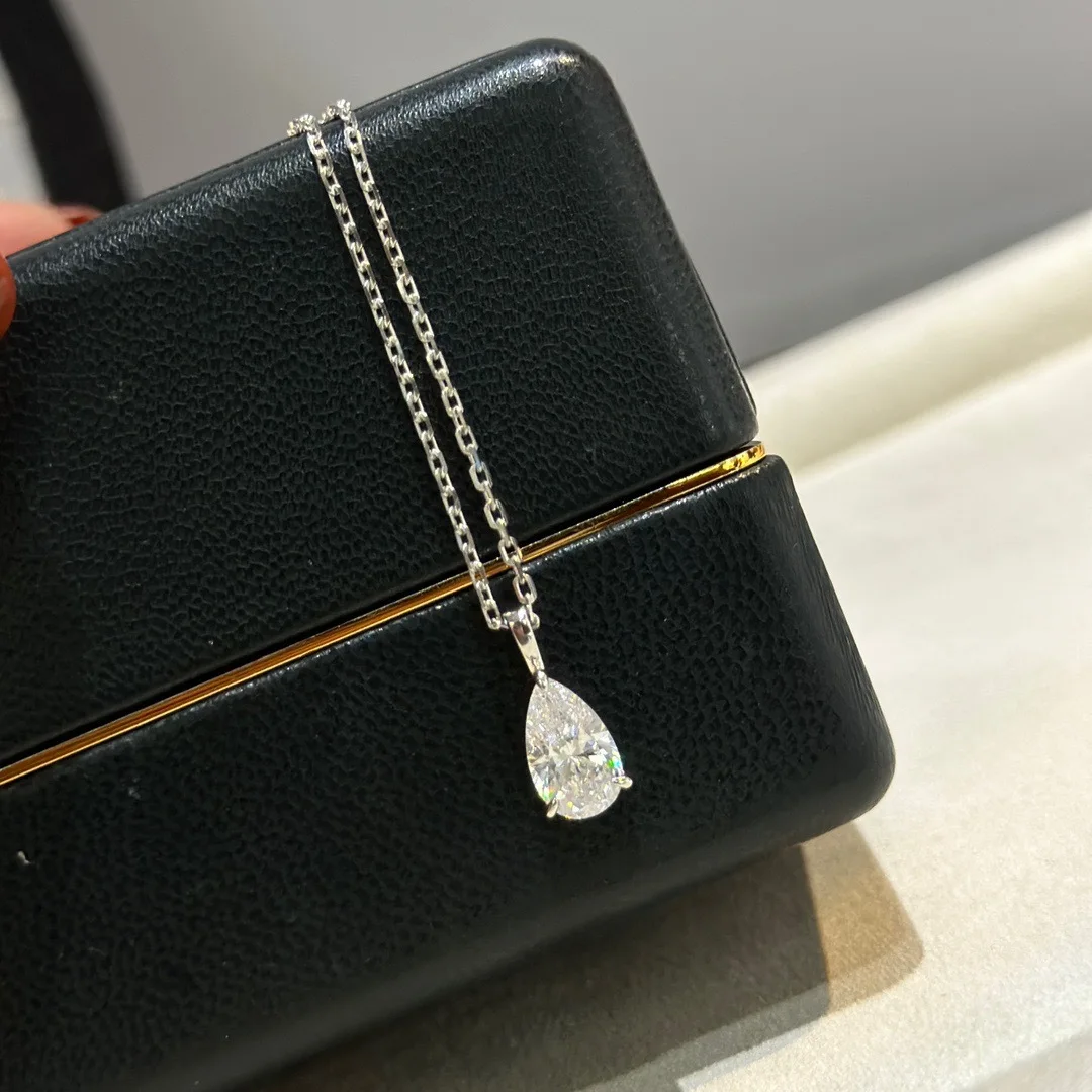 

Luxury 925 Silver 1 Carat D VVS Lab-grown Diamond Teardrop Chain Neckalce Minimalism High Carbon Diamond Solitaire Women Jewelry