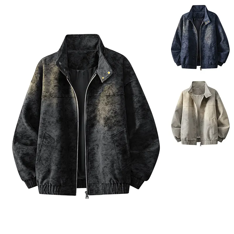 

Vintage Style Loose Versatile Casual Tie-Dye Men's Jackets High Quality Fashionable Versatile PU Leather Jacket High Street Male
