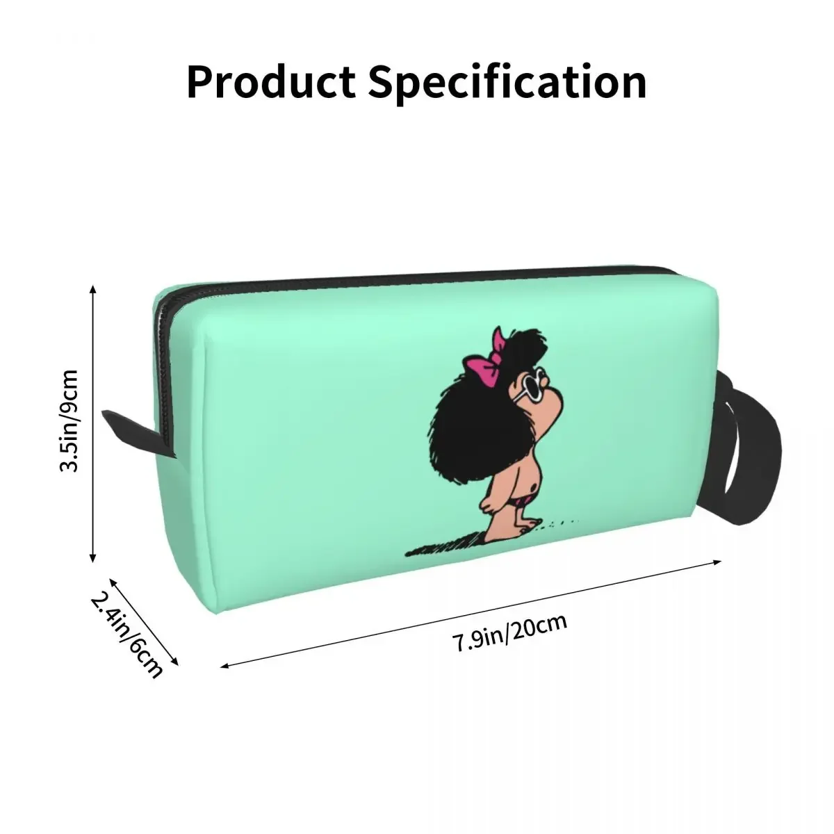 Mafalda With Swimsuit Large Makeup Bag Waterproof Pouch Travel Cosmetic Bags Kawaii Cartoon Portable Toiletry Bag for Unisex