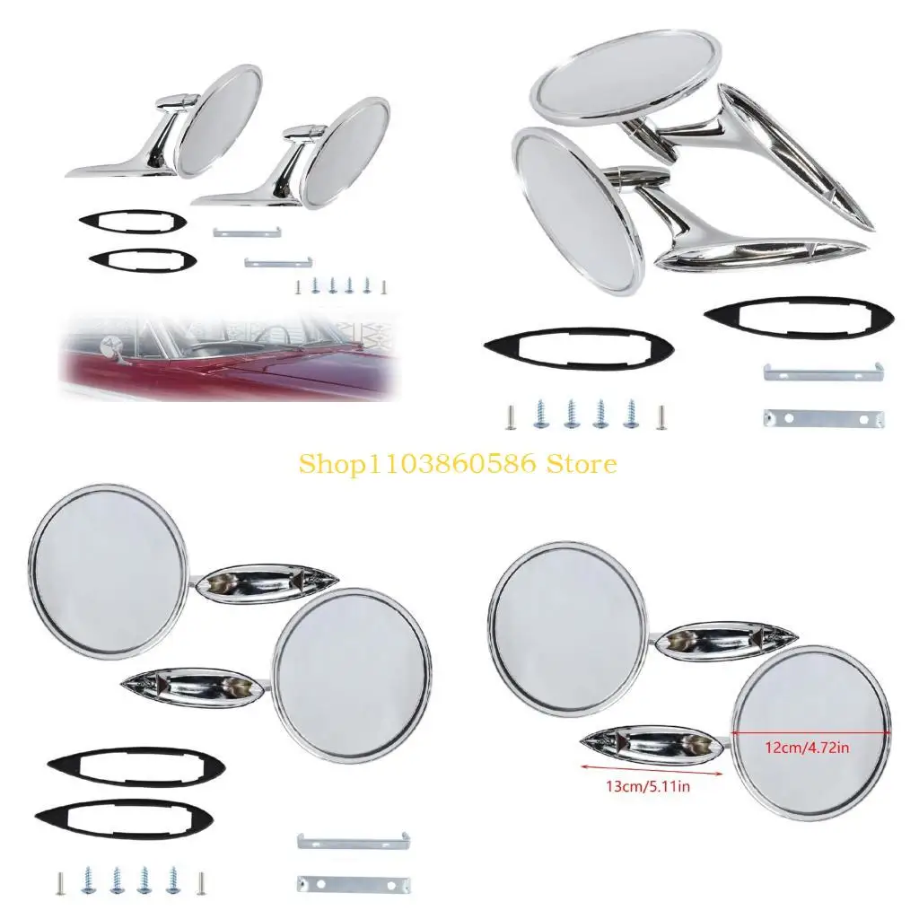 242A Retro Style Round Rearview Mirror 654394765672 for Multiple Model Round Outside Rearview Mirror Ribbed Base