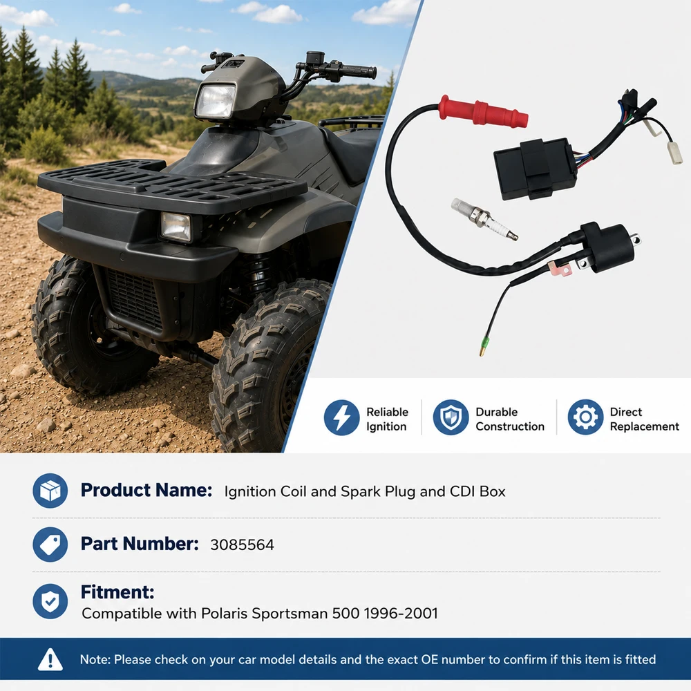 1 Set 3085564 Ignition Coil & Spark Plug & CDI Box for Polaris Sportsman 500 1996 1997 1998 1999 2000 2001