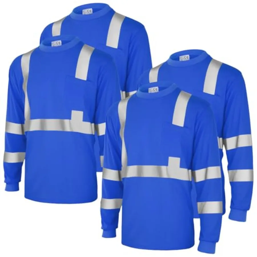 

4 Pcs Long Sleeve Safety Shirt High Visibility Reflective Construction Work Shirts for Men Women XL