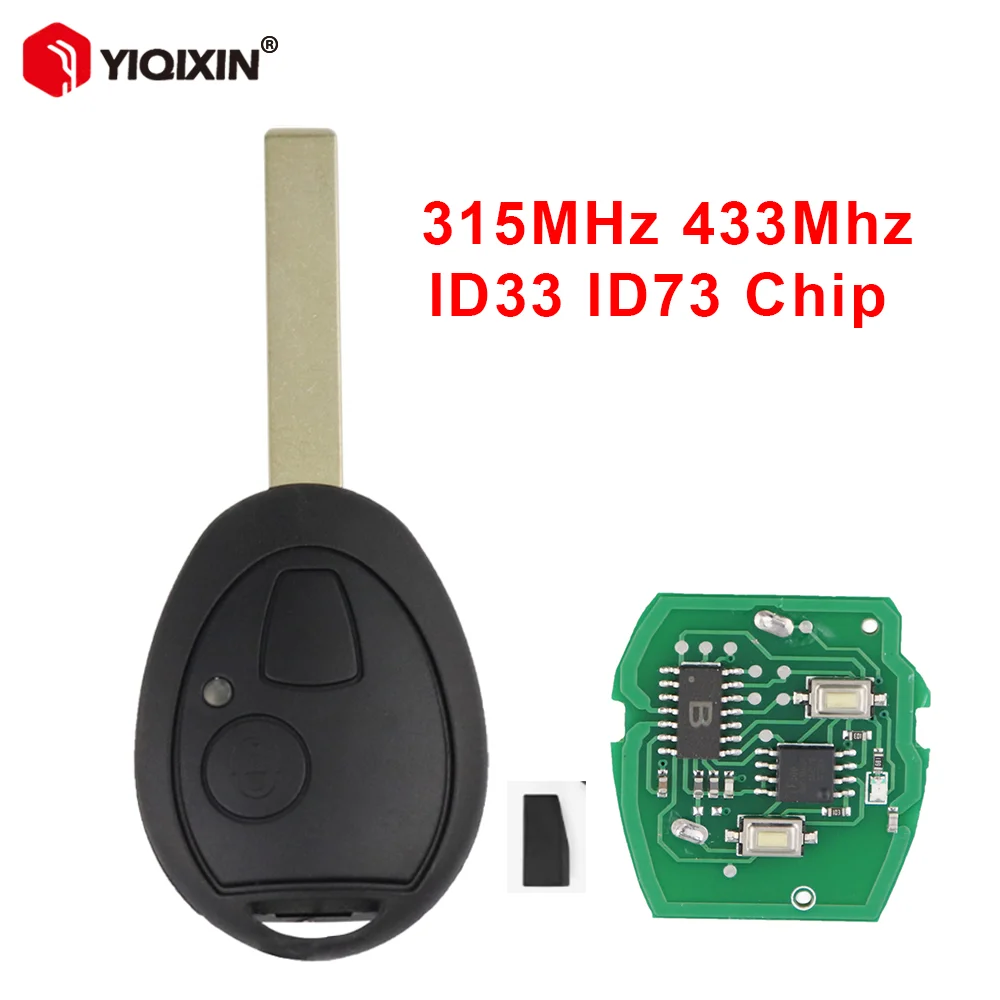 YIQIXIN 2 Button Remote Car Key For BMW Mini Cooper S R50 R53 2002-2005 315/433MHz ID73 Chip Auto Key No Logo Uncut Blade