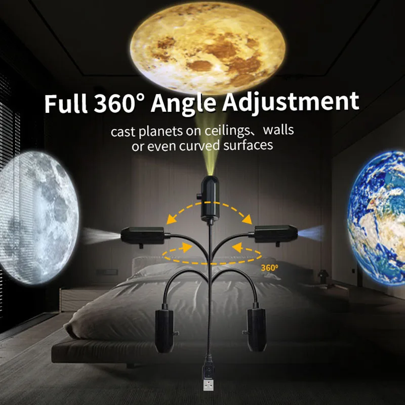 USB LED Star Galaxy Projector Lamp Moon Earth Night Light Wall Switchable Pattern Projection Lamp for Home Bedroom Decoration