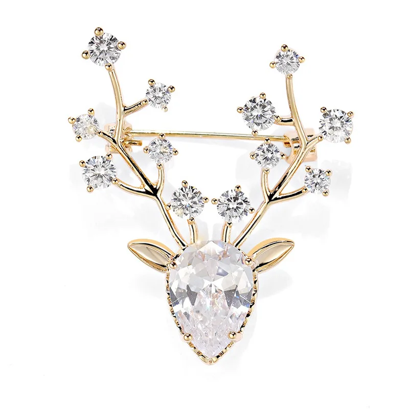 

MADALENA SARARA AAAA Zircon And Crystal Inlaid Pearl Brooch Gol Plated Copper Deer Head Style Fine Brooch Pin For Women Jewelry