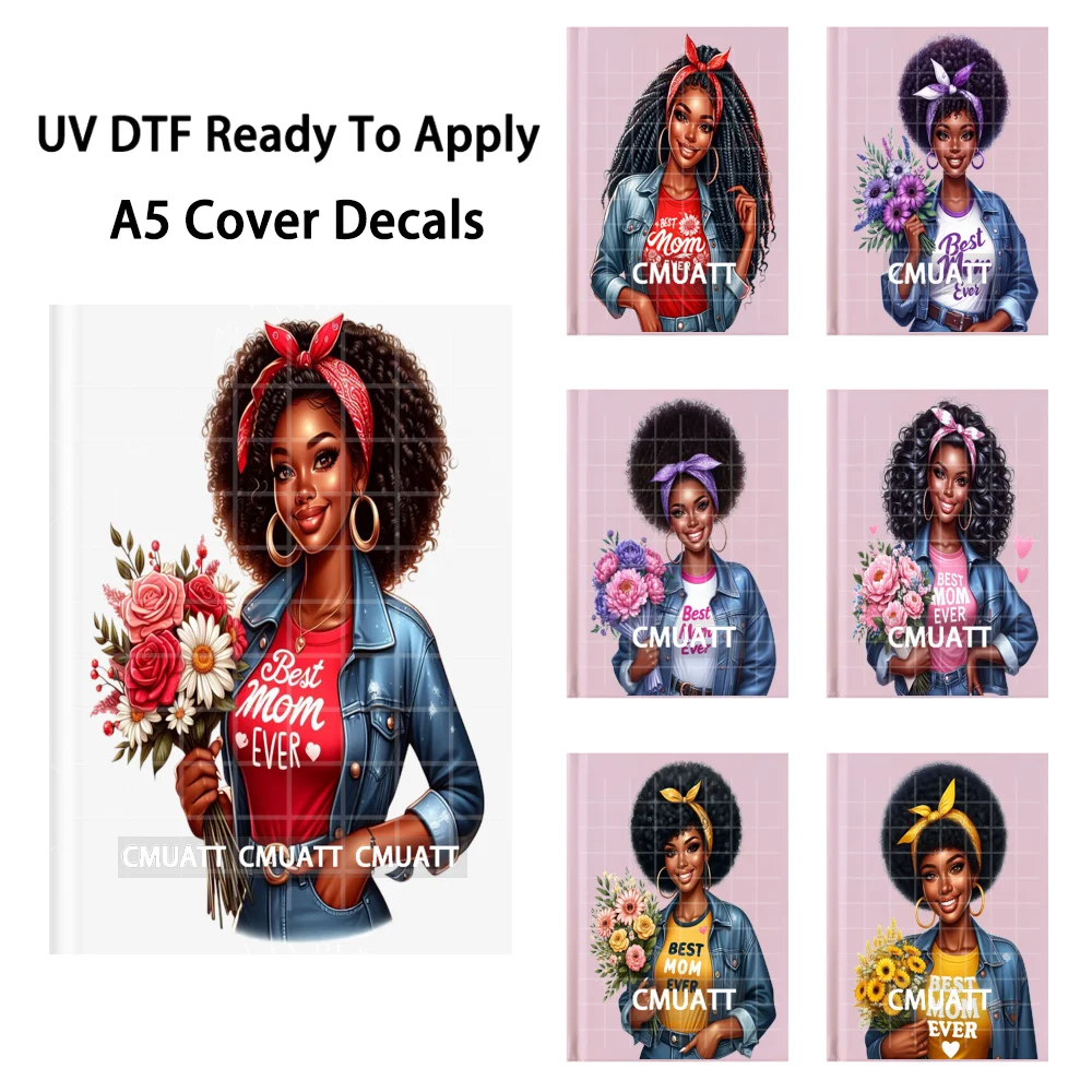 

Счастливого Дня матери! Чехол для блокнота A5 с дизайном «Black Mom Life», готовые к нанесению водонепроницаемые переводные наклейки с УФ-печатью для обложки блокнота.