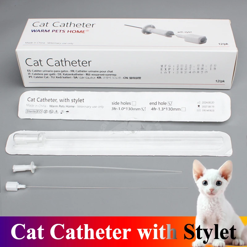 Cat Catheter with Stylet 3Fr End Hole 4Fr Side Holes Veterinary Urinary Cat Catheters