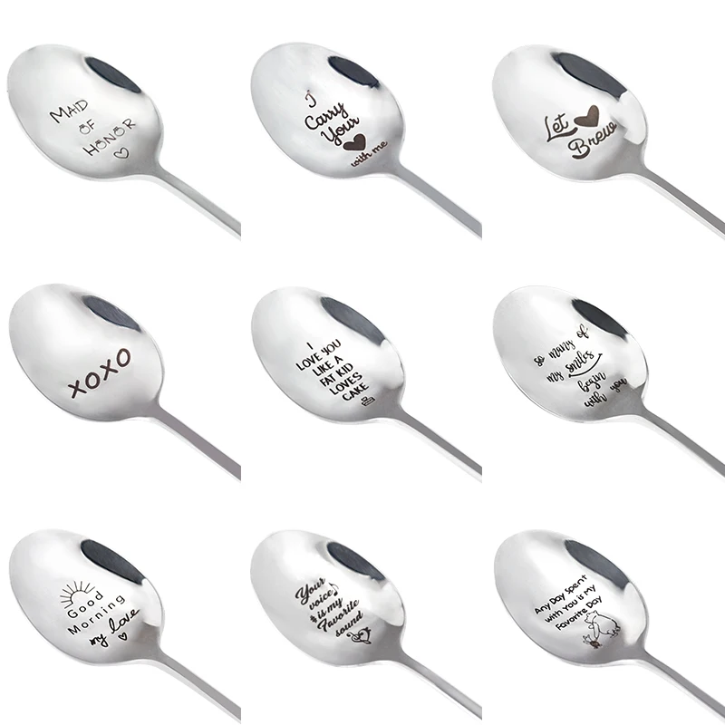 2024 Valentines Day Gift Stainless Steel Spoon Anniversary Gift for Girlfriend Boyfriend Good Morning Handsome Beautiful Present