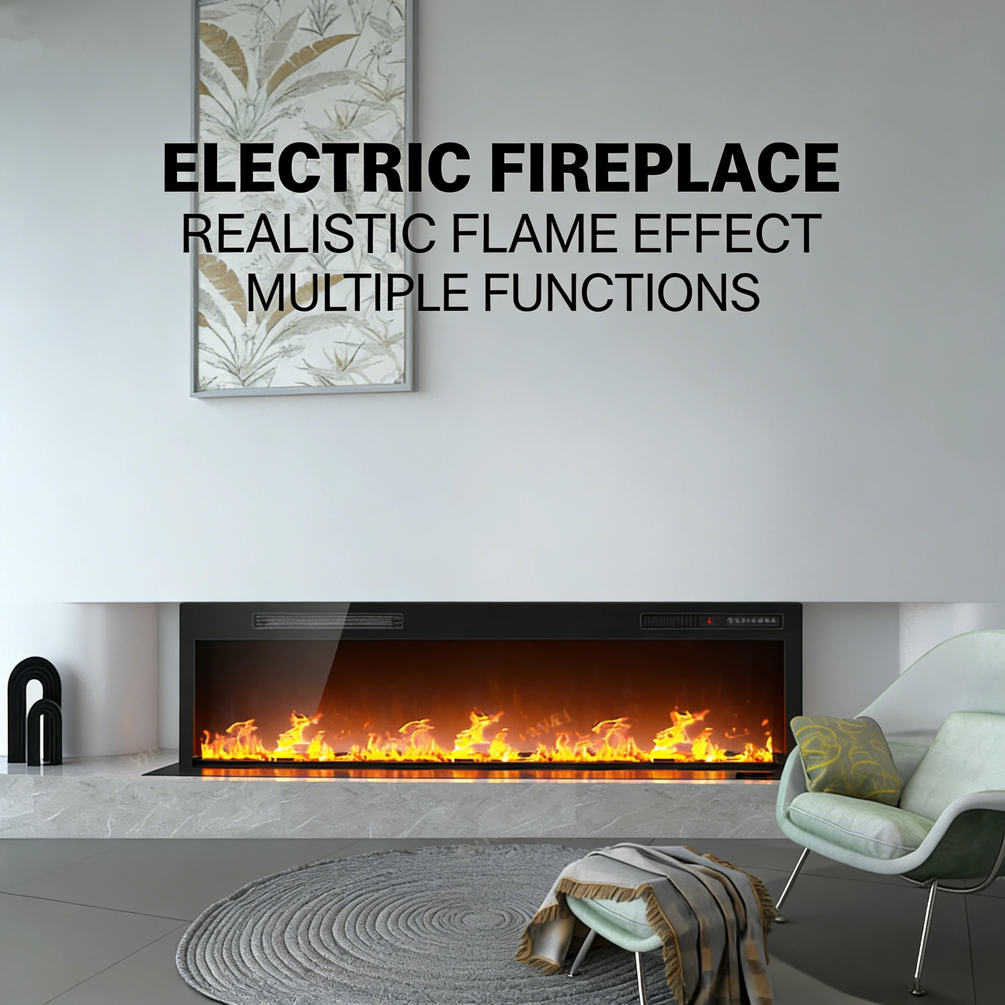 Water Mist Fireplace, Stainless Steel Electric Fireplace Heater, LED Flame, Remote Control Insert Fireplace for Villa Decoration