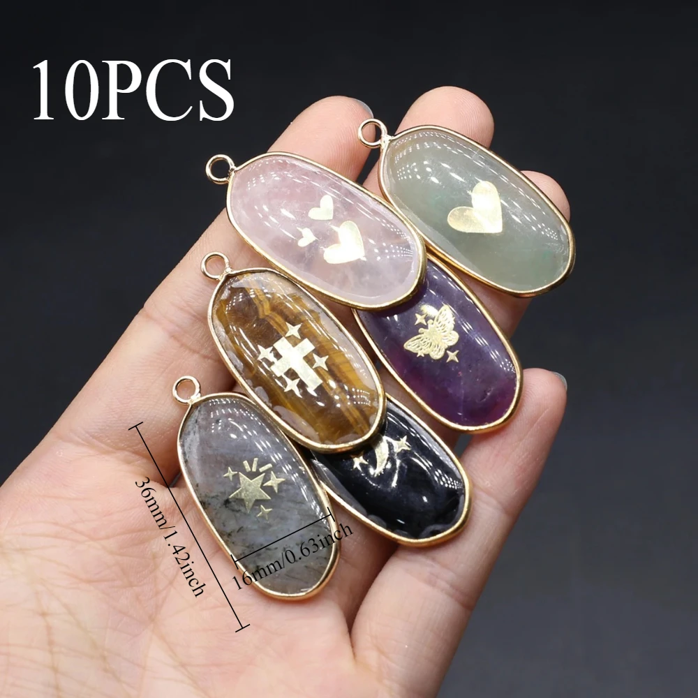 10 шт., подвески из натурального камня агата, 18-каратное покрытие, золотой цвет для женщин, ювелирные изделия «сделай сам», ожерелье, аксессуары, изготовление 36x16 мм