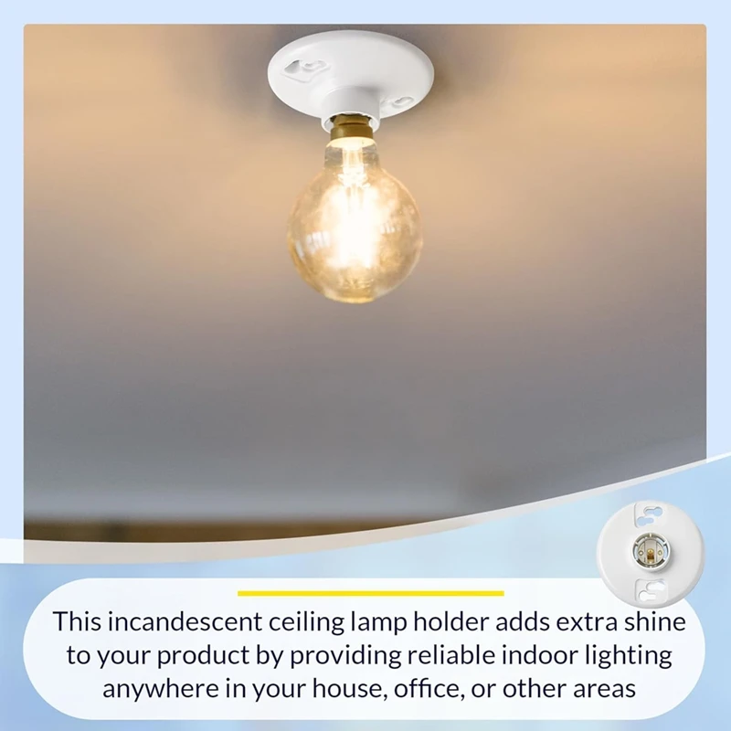 TKOH-6Pcs قاعدة متوسطة E26 امفولدر بدون مفتاح حامل مصباح علوي مآخذ ضوء السقف الأبيض الفينول لمبة المقبس CFL امفولدر