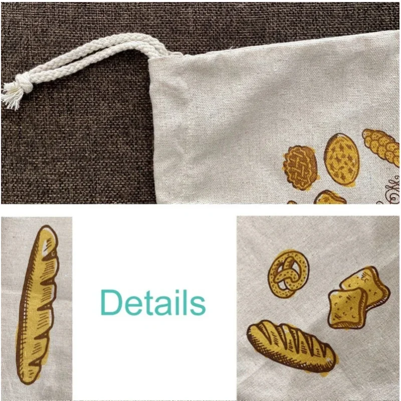 Linen Bread Bag Reusable Cotton Drawstring Storage Bag Loaf Homemade Bread Fresh Eco Friendly Keeping for baguette