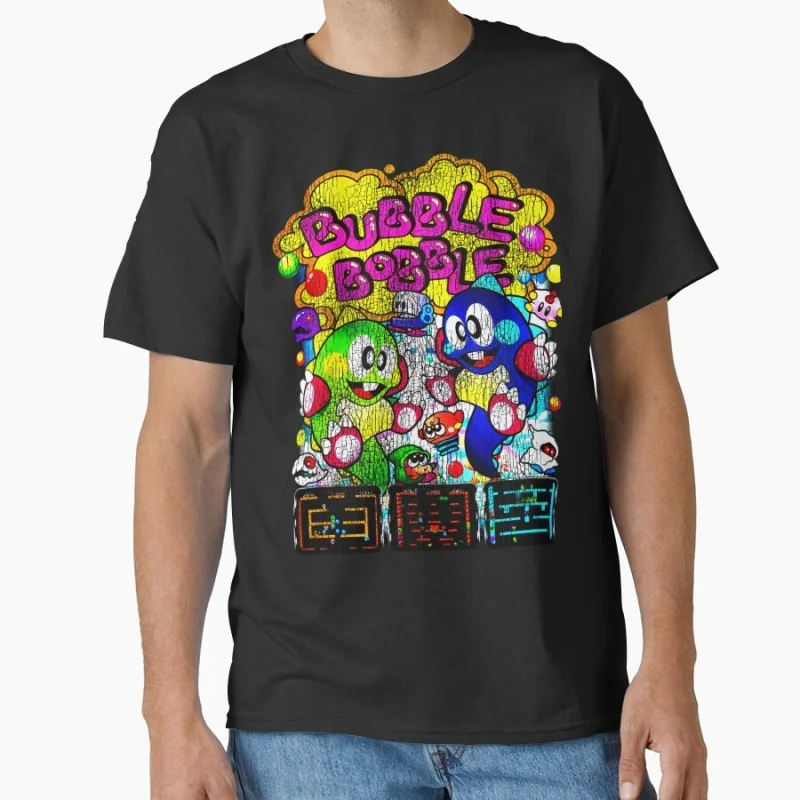 

80's Arcade Game 1027 Cute Dinosaurs Bubble Bobble Gift t shirt Short Sleeve Cartoon Graphic Clothes All size Tops S-6XL