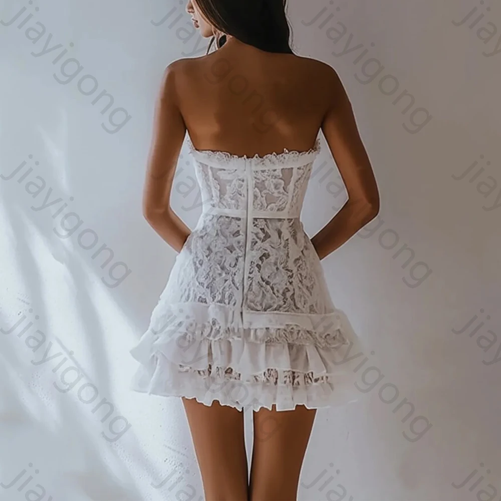Luxury Lace A-Line Strapless sleeveless Ruched Mini Graduation Dresses Exquisite High Quality Prom Party Gowns Women Customized image 2
