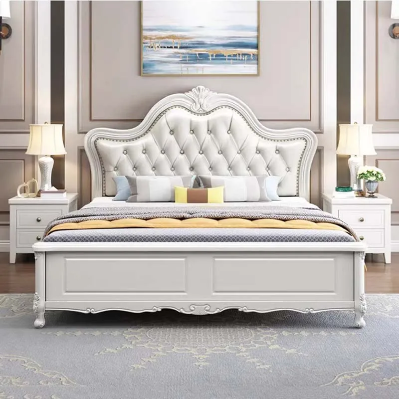 European Style Modern Double Bed Princess American Wood Storage Queen Bed Luxury Comferter White Letto Matrimoniale Bedroom Set