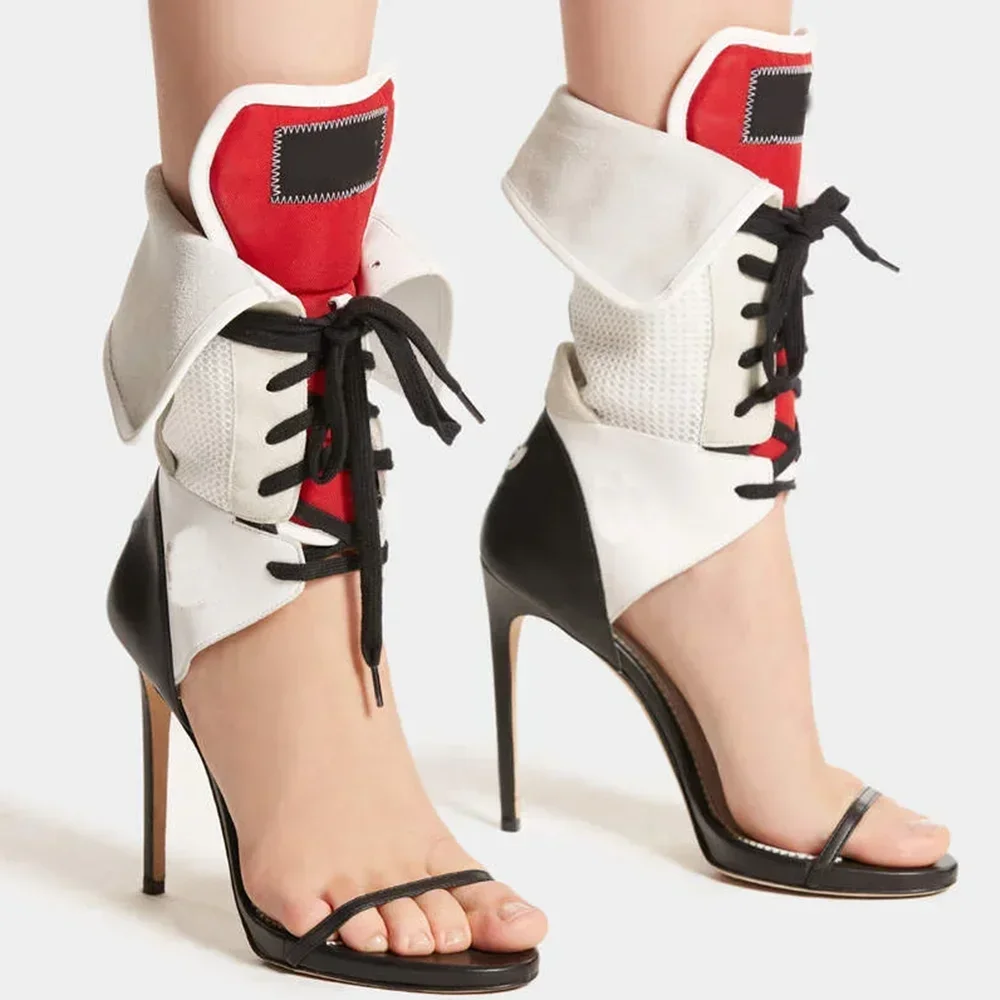 

Corss Tied Patchwork One Woed Belt Sandals Sexy Pointed Toe Cover Heel New Arrivals Fashion Women Modern Shoes