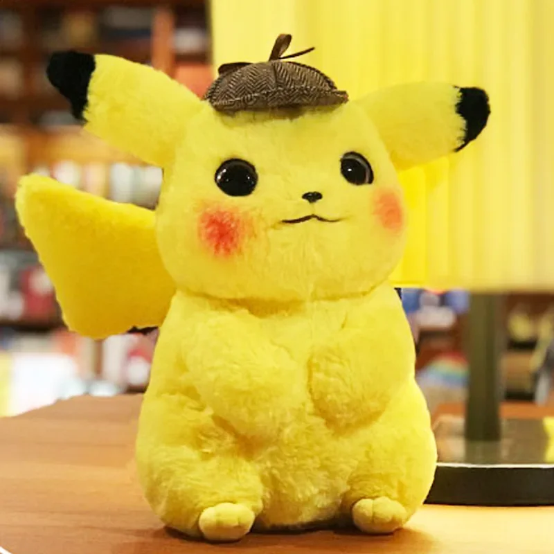 28CM Pokemon peluche Detective Pikachu peluche bambole carine film Anime farcito cartone animato Kawaii pokragon ragazza giocattolo di compleanno regalo