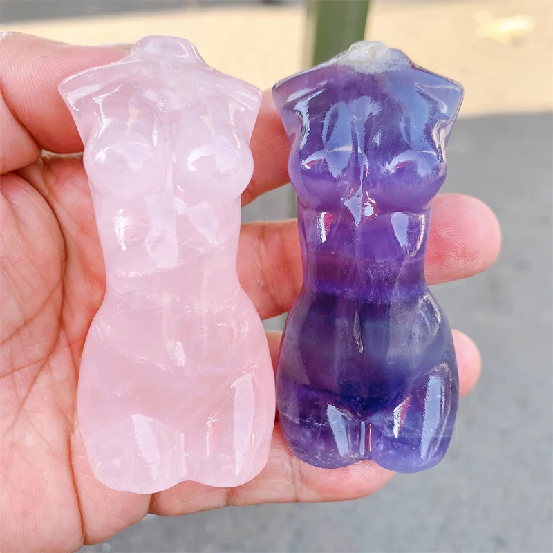 Quarzo rosa naturale e Fluorite viola Lady Body Carving Healing Crystal Gemstone regalo da collezione per la decorazione della casa 1 pz