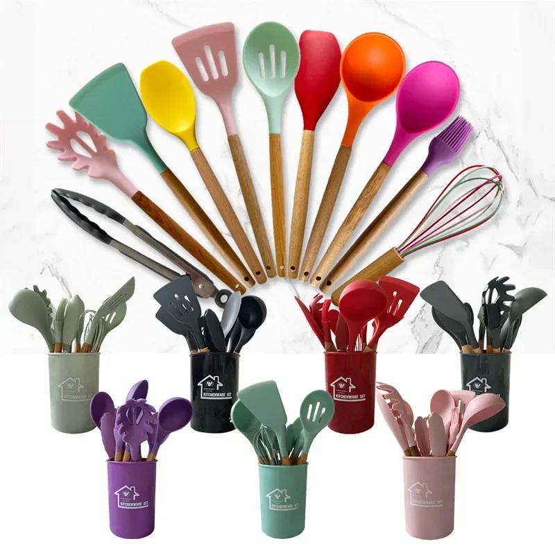 

Silicone kitchenware set 12-piece set Silicone spatula Spoon Non-stick pan Food grade Silicone spatula Household kitchenware