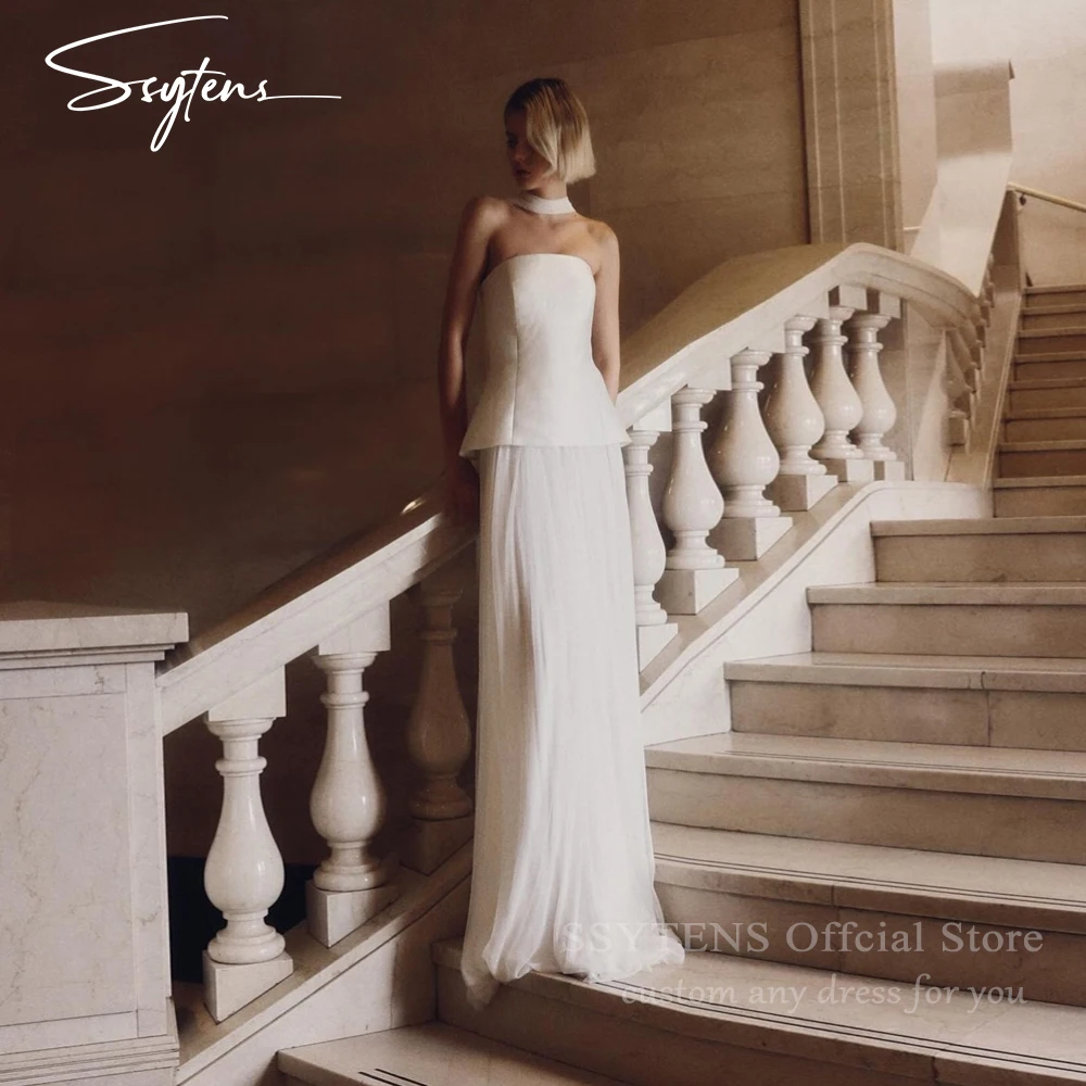 

SSYTENS Новые простые свадебные платья без бретелек, атласное тюлевое свадебное платье длиной до пола, длинный корсет сзади, платья невесты 2026 по индивидуальному заказу