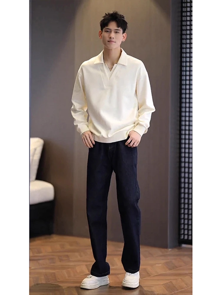 

Cherry Blossom Double V-Ne irt Long Sve Hoodie Men Cool Haome Whole Set Autumn Trendy Fake Two-Piece Set