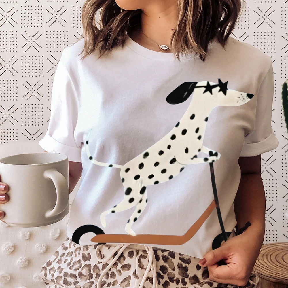 

Cotton Casual T-Shirt Graphic T-shirt Dalmatian Scooter 100% Cotton High Quality Oversize Colorful Dog Print Cute Y2K Vibe