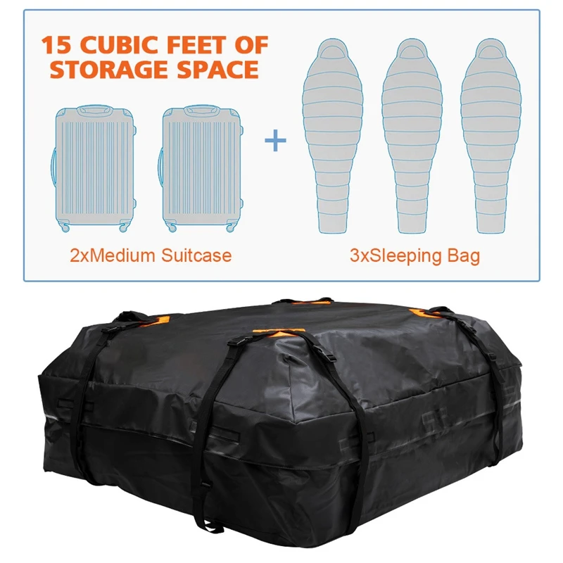 Car Roof Cargo Bag, Travel Storage Luggage Bag With Anti Slip Mat Double Water Proof, Anti-Tear PVC Roof Top Carrier Bag