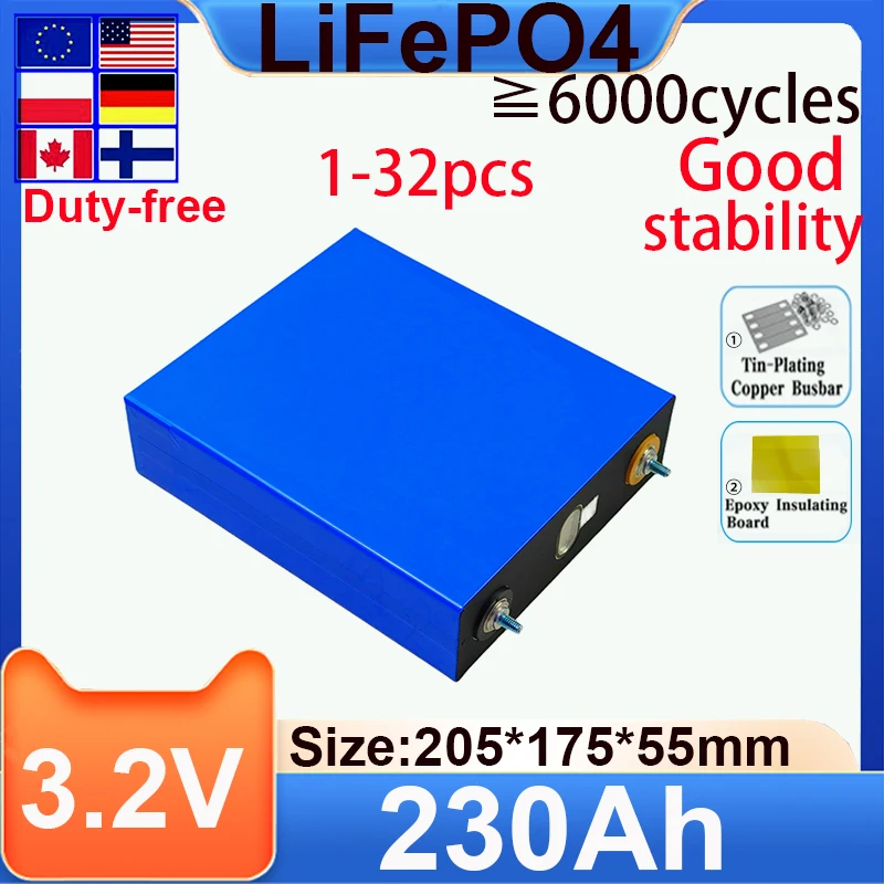 

1-32pcsBrand New Original 3.2V 230AH Lithium Iron Phosphate Battery LiFePO4 Battery,cart,RV,solbackup,energy Storage