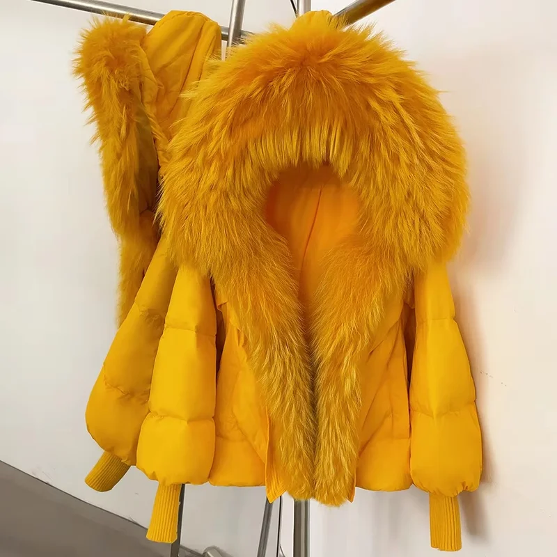 FoxFur Down Puffer Jacket Loose Warm Hooded Detachable Real Fox Fur Collar Duck Down Coat Female Autumn Winter Top Clothes Women