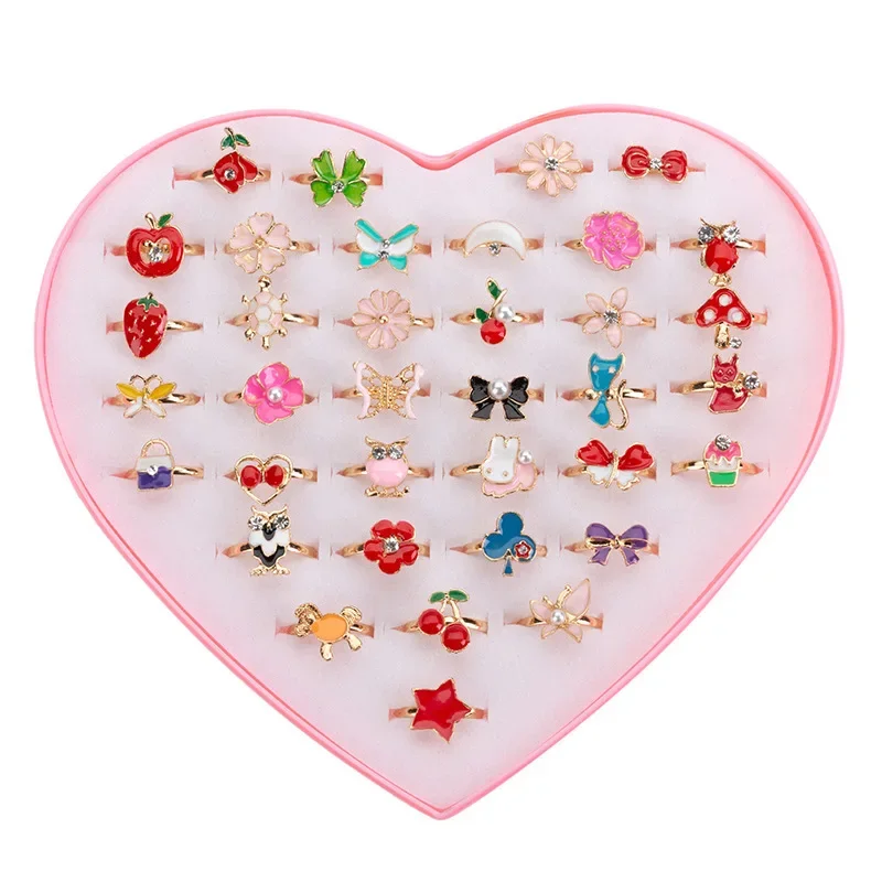 36pcs/lot Children Cartoon Rings Candy Flower Animal Bow Shape Ring Set Mix Finger Jewellery Rings Kid Girls Toys Random Color