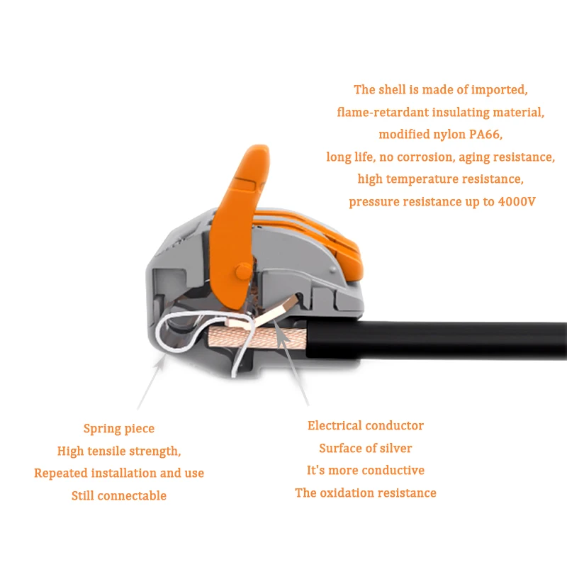 Conector de Cable compacto tipo 222, Terminal de enchufe rápido, 30/50/100 piezas, módulo de cableado para el hogar naranja 212