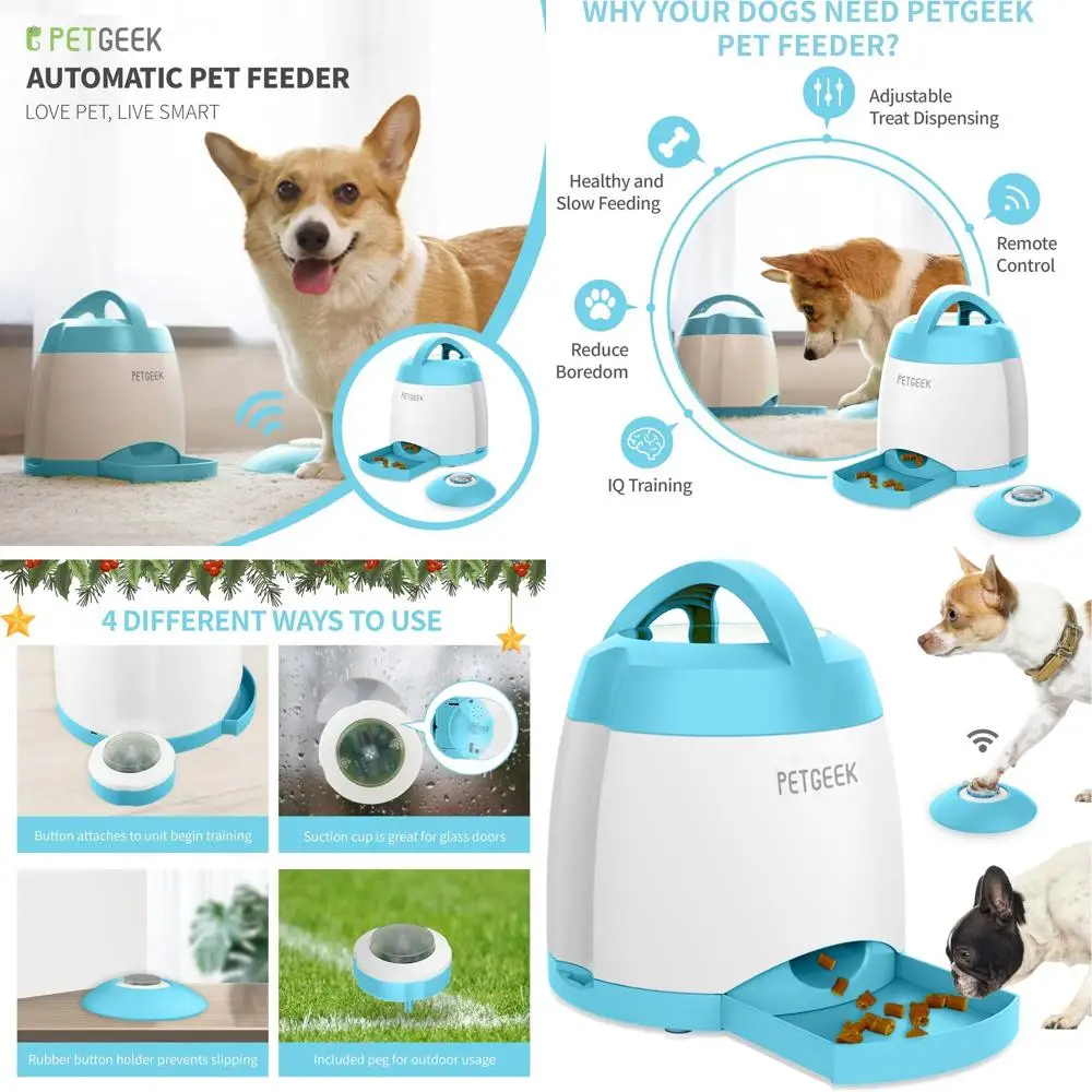 

Automatic Dog Treat Dispenser with Remote, Dual Power, and Interactive Puzzle Toys - Blue