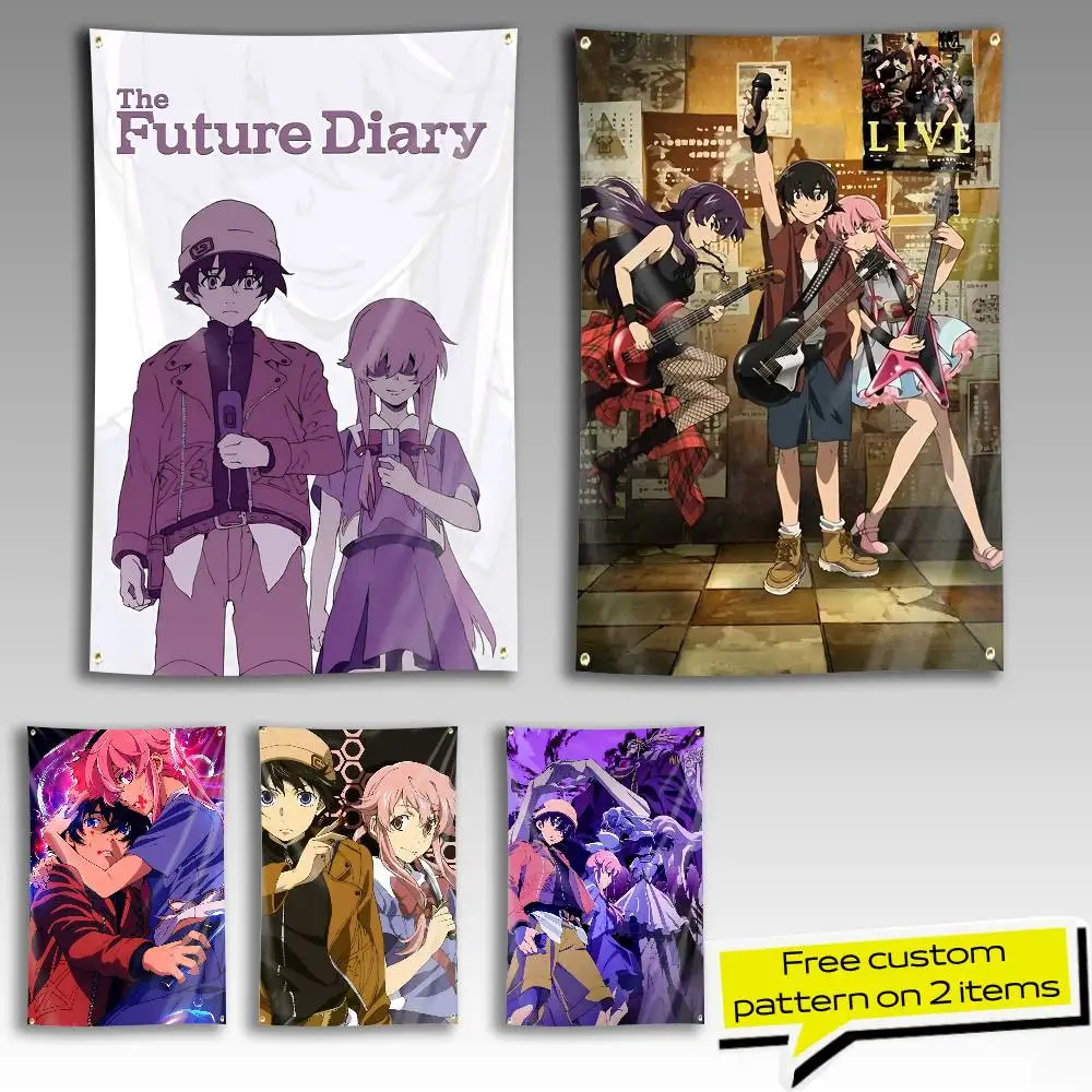 Mirai Nikki Anime F-Future D-Diary Flag Tapestry Banner for Bedroom Living Room Outdoor Camping Custom Supported