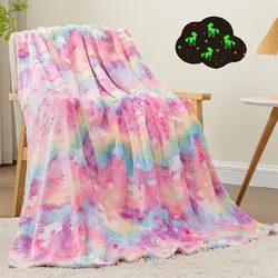 1pc Glow in The Dark Unicorn Blanket for Girls – Soft Pink Fleece Throw. Great Christmas, Birthday, Baby, Toddler Unicorn Gifts!
