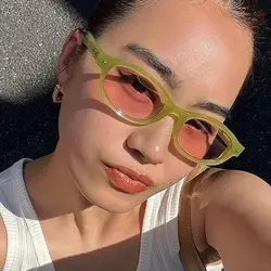 Small Vintage Oval Sunglasses Women Fashion Shades UV400 Trending Men Rivets Decoration Sun Glasses