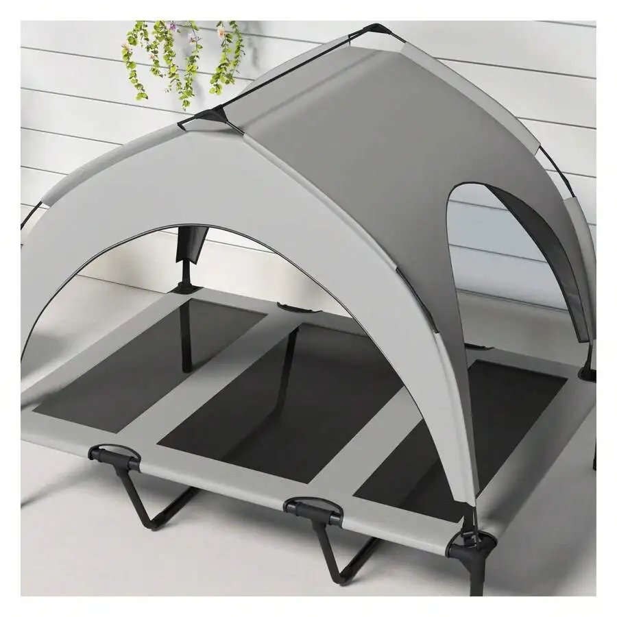 Elevated Dog Bed With Canopy, 42" X 30" Outdoor Pet Cot, Raised Camping Dog Bed With Breathable Mesh, Washable Canopy, For