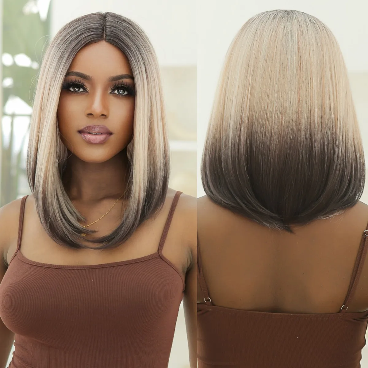 

Blonde Ombre Brown Lace Front Straight Synthetic Wigs for Black Women Short Lace Hairs Wig Party Cosplay Heat Resistant Natural