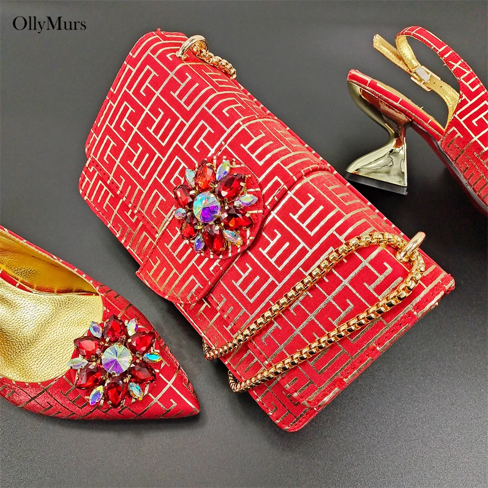 

Hot Sale Fashion High Heels Shoes And Bag Set African Design Decoration With Rhinestone Sandal Woman Shoes And Bag Set For Party
