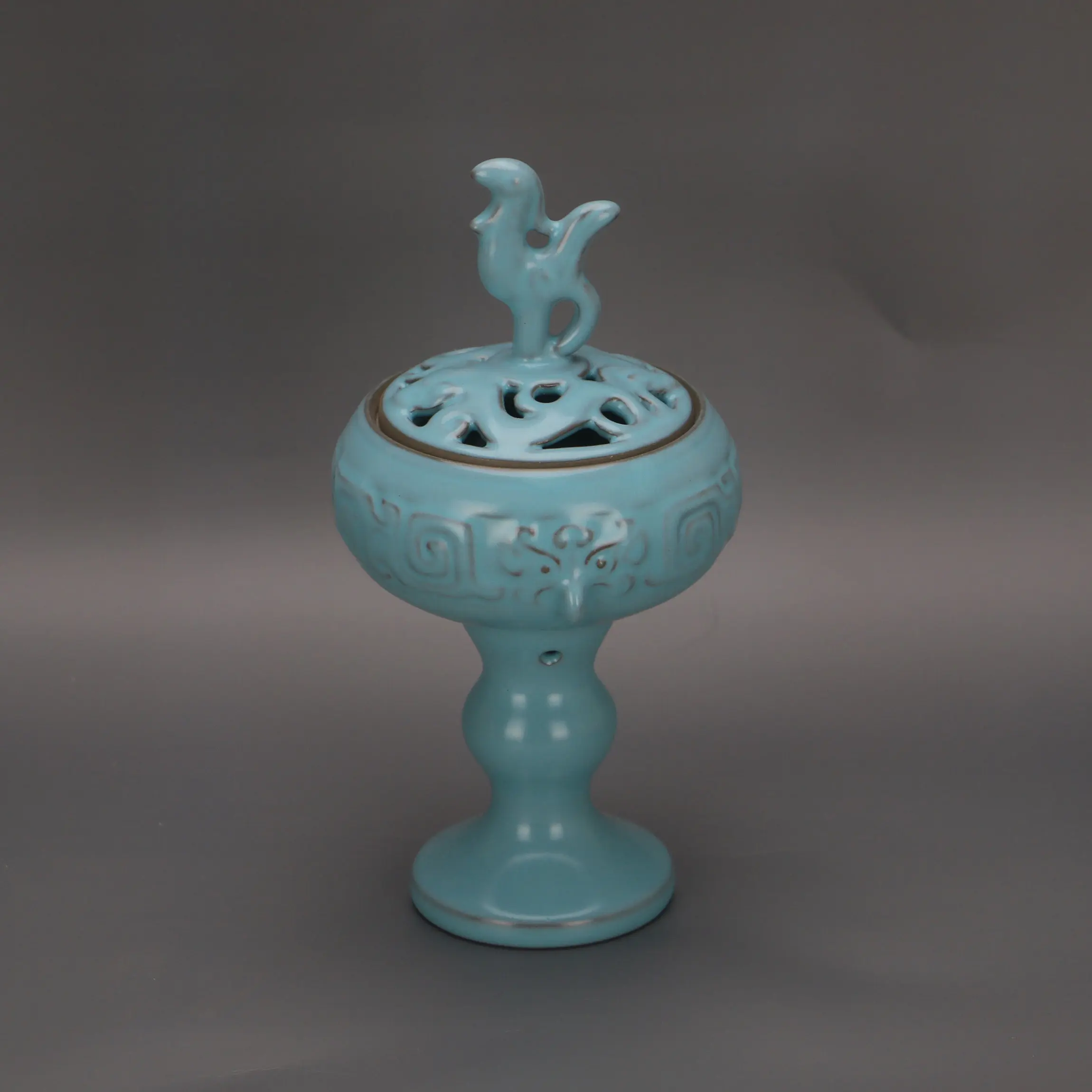 Song Style Ru Ware Blue Glaze Openwork Incense Burner Spur Marks Chinese Porcelain Home Decor Collectible