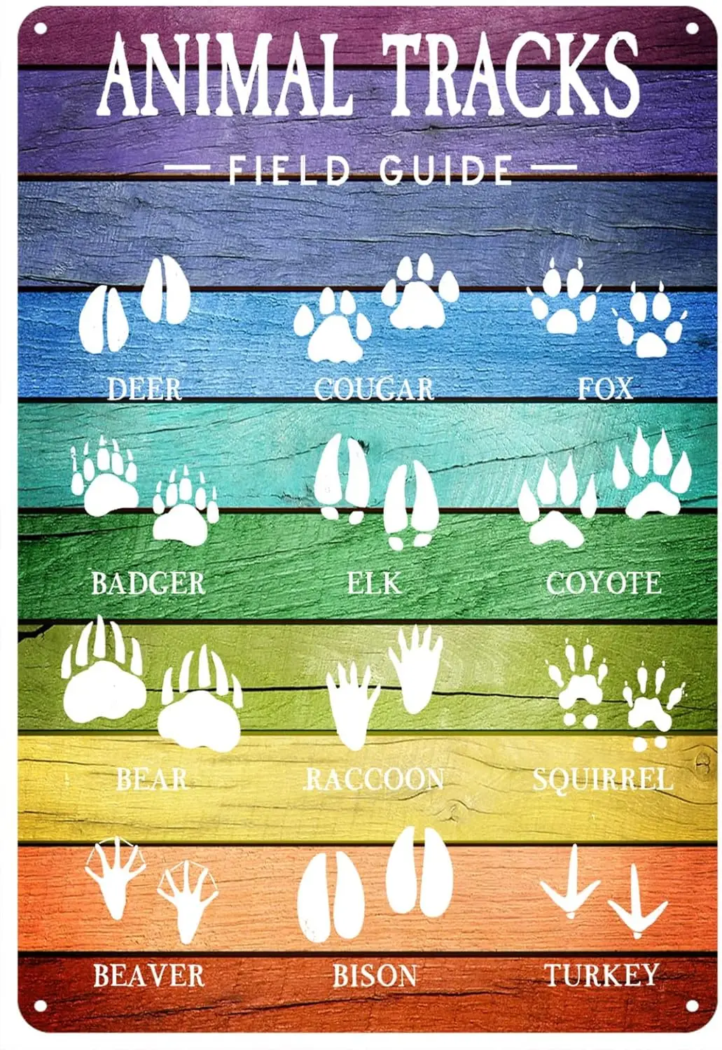 Animal Tracks Field Guide Tin Sign Funny Tin Sign Retro Wall Art Decor Novelty Metal Signs 12x16 Inch